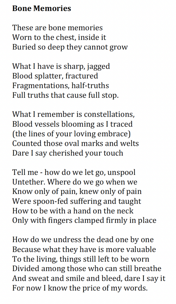 Bone Memories poem by Emma Fischer