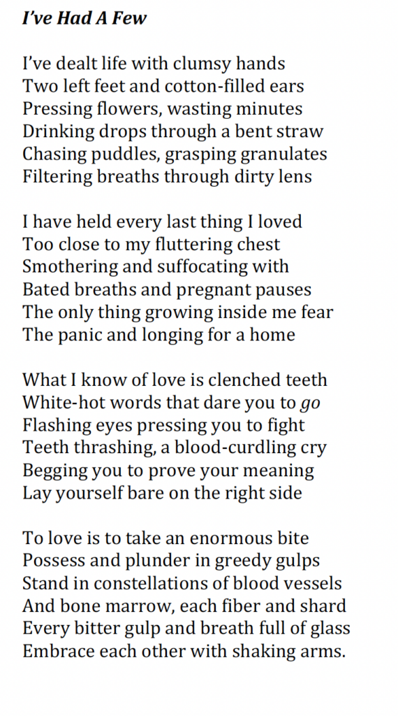 I've Had a Few poem by Emma Fischer