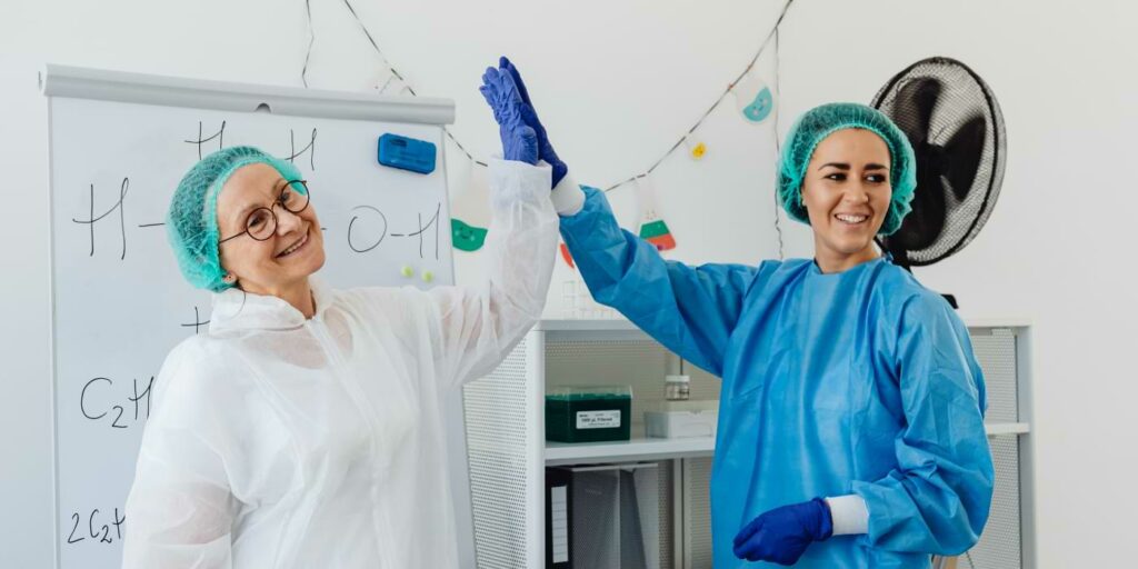 AI job displacement image featuring happy healthcare workers