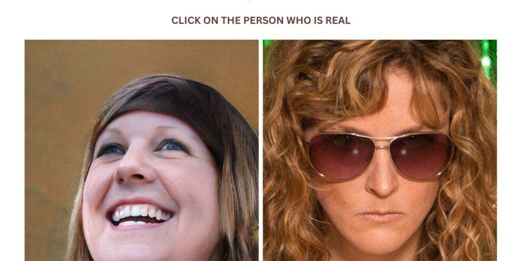 Image from Which Face Is Real? featuring one real face and one AI one, demonstrating the prevalence of AI in everyday life