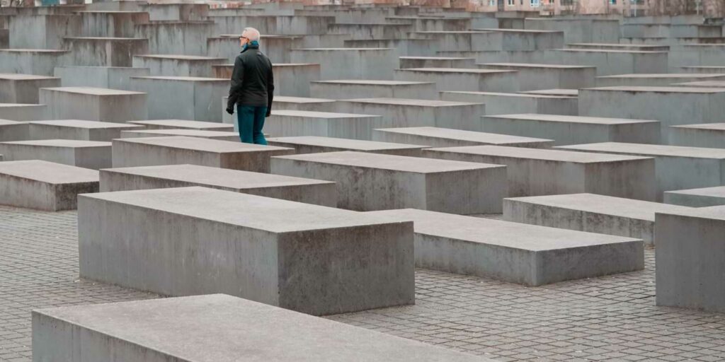Image of a person at a Holocaust Memorial