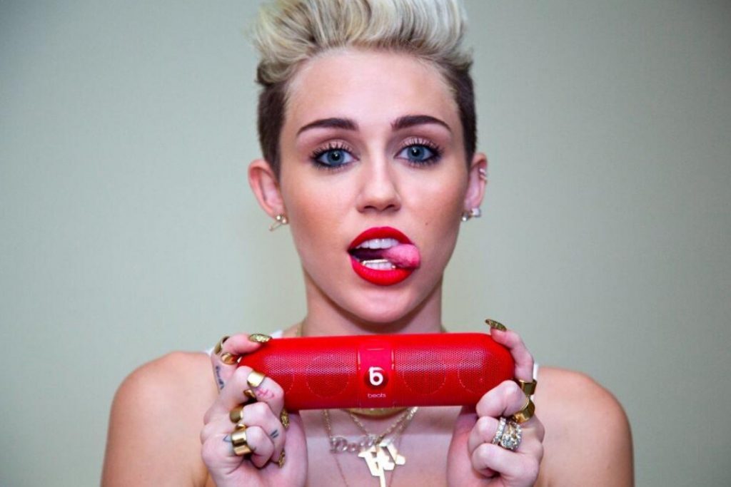 Product placement in brand storytelling, depicted by Miley Cyrus advertising a product